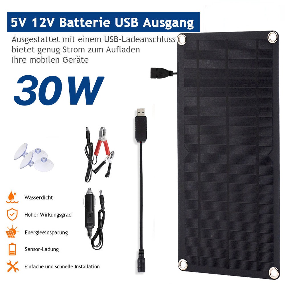 30W 12V Solarpanel Solarmodule Monokristallin fr RV Boot Wohnmobil