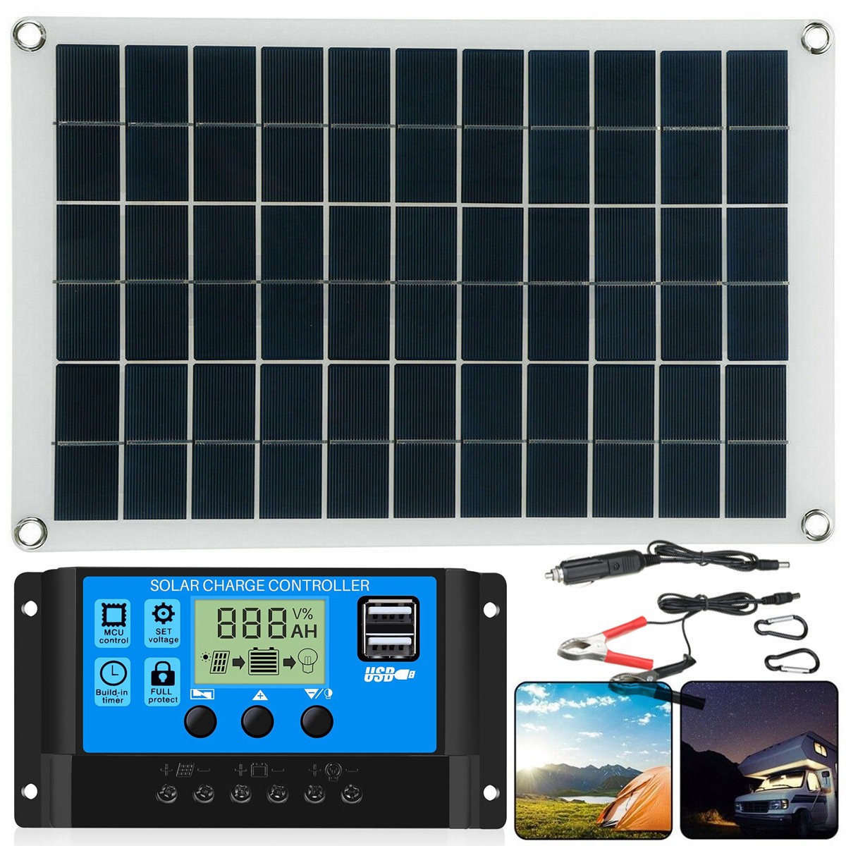 100W 12V Solarpanel Solarmodul 100A Ladegert USB Kit Fr Wohnwagen Camping Boot