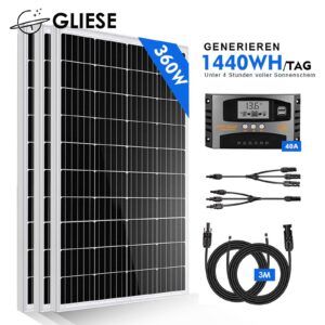 360W Solarpanel Kit 3x120W Solar Set Solaranlage für Garten/ Boot/Wohnmobil/Haus