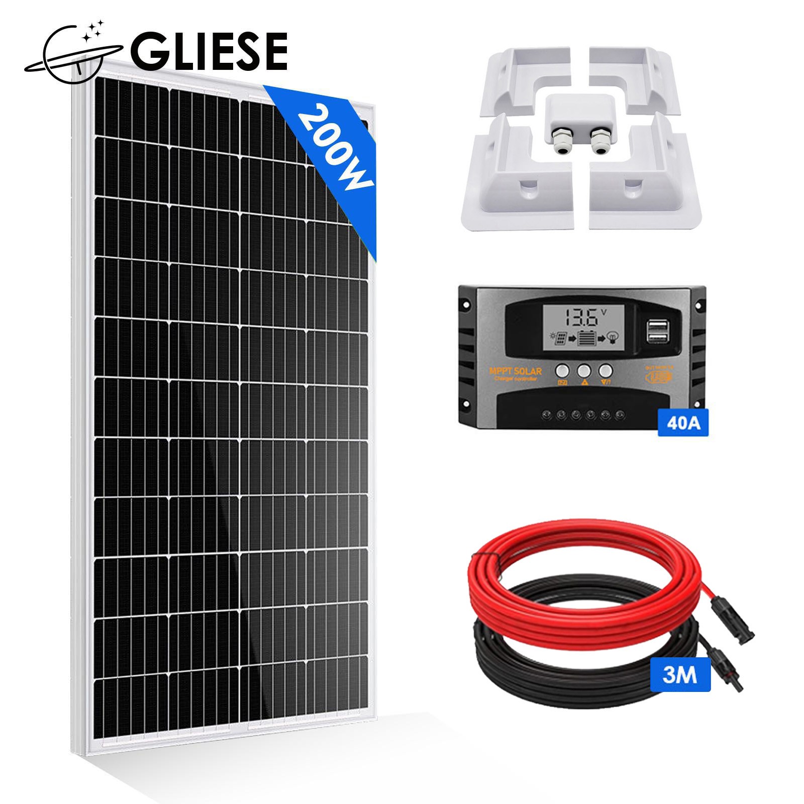 200W Solarpanel Kit Solaranlage Inselanlage Solar Set für Marine Wohnmobil Boot