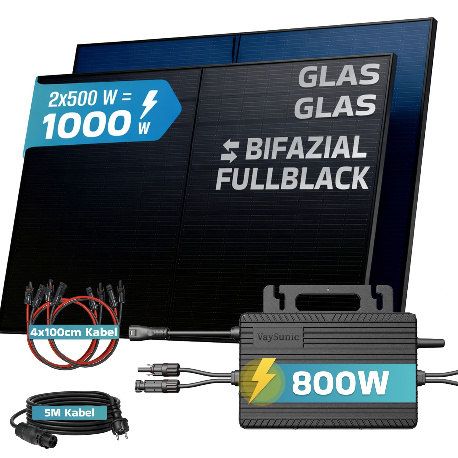 SUNNIVA® Balkonkraftwerk 1000W/800W Solaranlage VAYSUNIC VM800WE BE P2 FULLBLACK