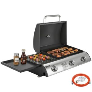 Gasgrill 7 5 KW Tragbarer Tischgrill mit 3 Brenner Seitentisch Bratenplatte
