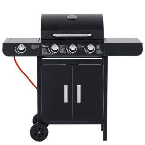 Gasgrill BBQ Grillwagen mit 4 Brennern Schrank Multifunktion Metall Schwarz