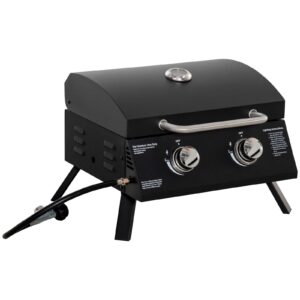 Gasgrill BBQ Tischgrill 2 Brennern Camping Grill mit Grillnetz Schlauch