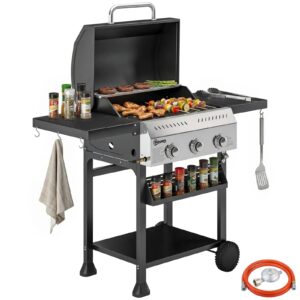 Gasgrill 9 KW 3 Brenner BBQ Grillwagen Edelstahl inkl klappbar Seitentisch