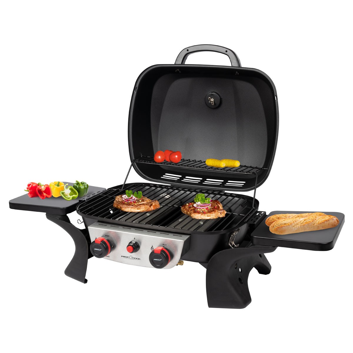 ProfiCook Tisch Gasgrill PC GG 1261 2 Heizzonen+2 Brenner Grillfläche
