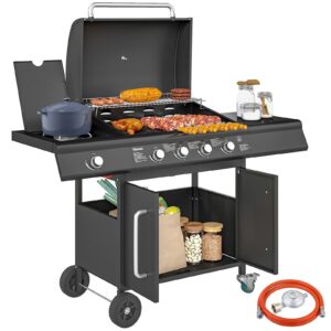 Gasgrill 15 2 KW Grillwagen inkl 5 Edelstahl Brenner Rolle Seitenkocher Schwarz