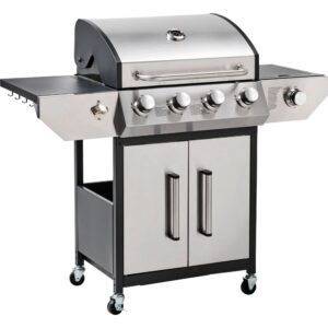 BBQ Gasgrill FlameMaster PRO 4 Brenner Seitenbrenner Edelstahl Grill Grillwagen