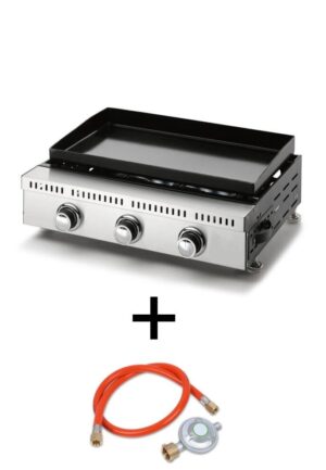 Gasgrill GRILLMEISTER Plancha 9 0 kW Edelstahl 3 Brenner Outdoor Tischgrill NEU