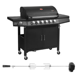 TAINO RED 6+1 Set Gasgrill mit Drehspieß 6 Brenner Grillspieß Auflage Rotisserie