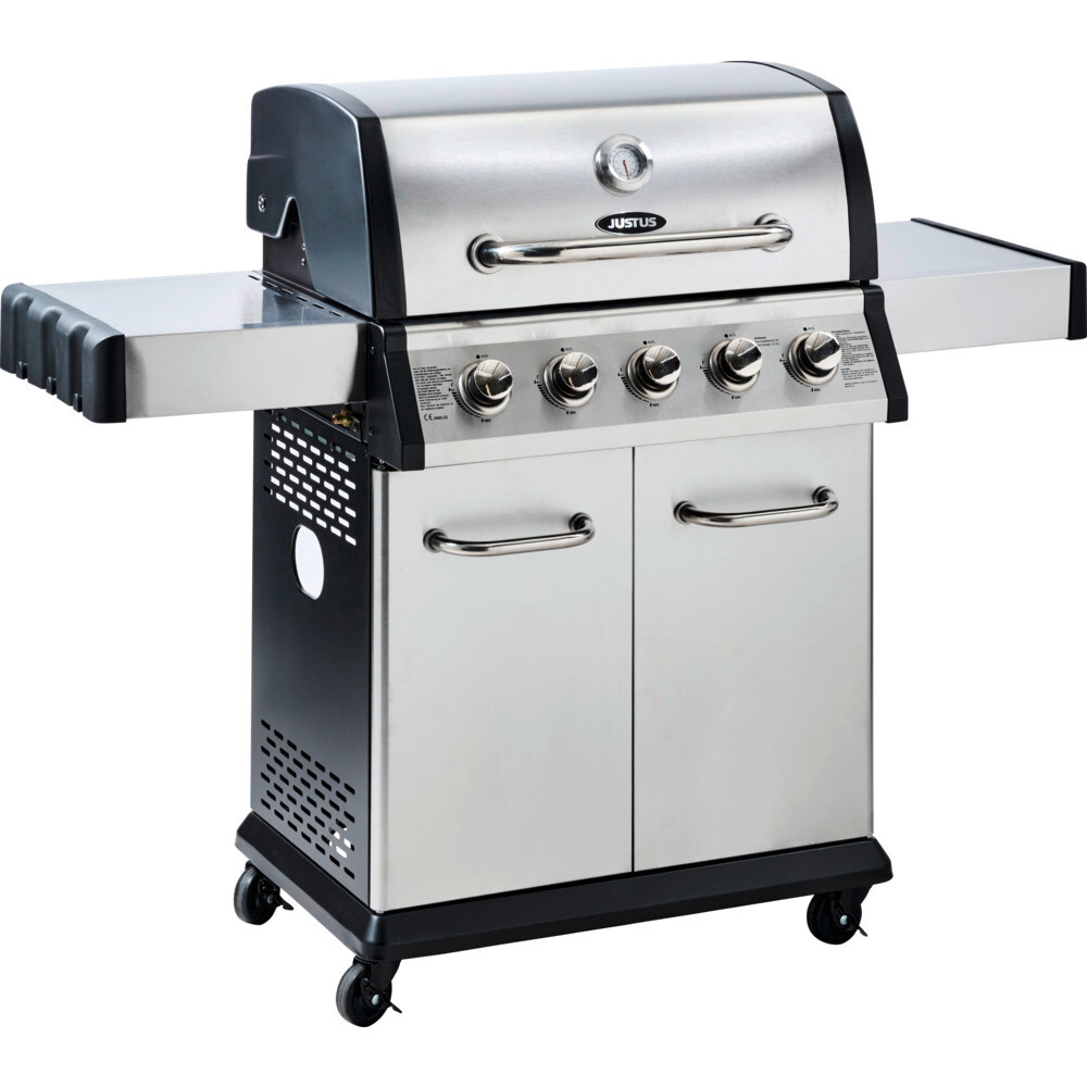 JUSTUS Gasgrill Geras 5 Brenner aus Edelstahl Camping Grill BBQ Grillwagen