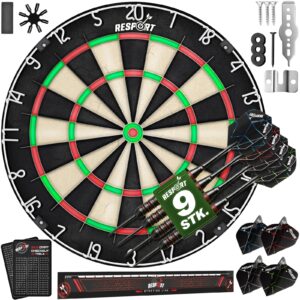 RE:SPORT® Profi Dartscheibe Sisal Set Steeldart Dartboard 9 Pfeile 24 Flights