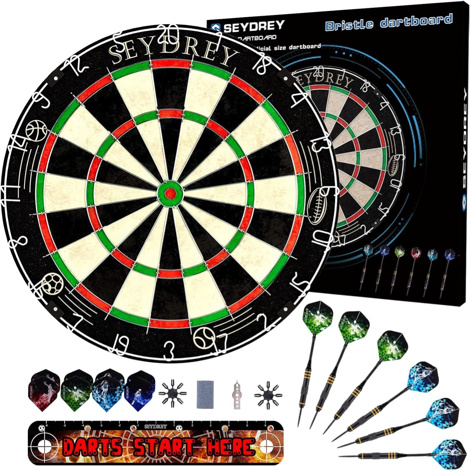 Seydrey Professionelles Steeldart Dartscheibe Set mit 6 Stahl Darts