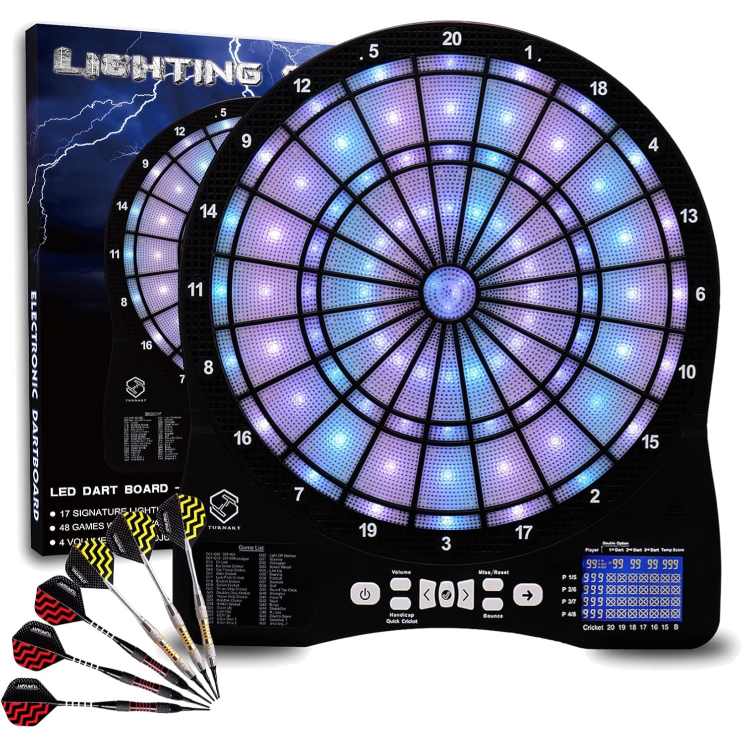Hochwertige Elektronische Dartscheibe mit LED und 48 Spielen Profi 6 Darts