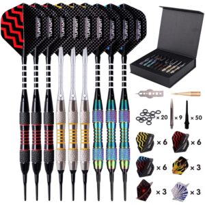 Dartpfeile Set mit 9 Kunststoffspitzen 50 Extras und hochwertigem Geschenketui