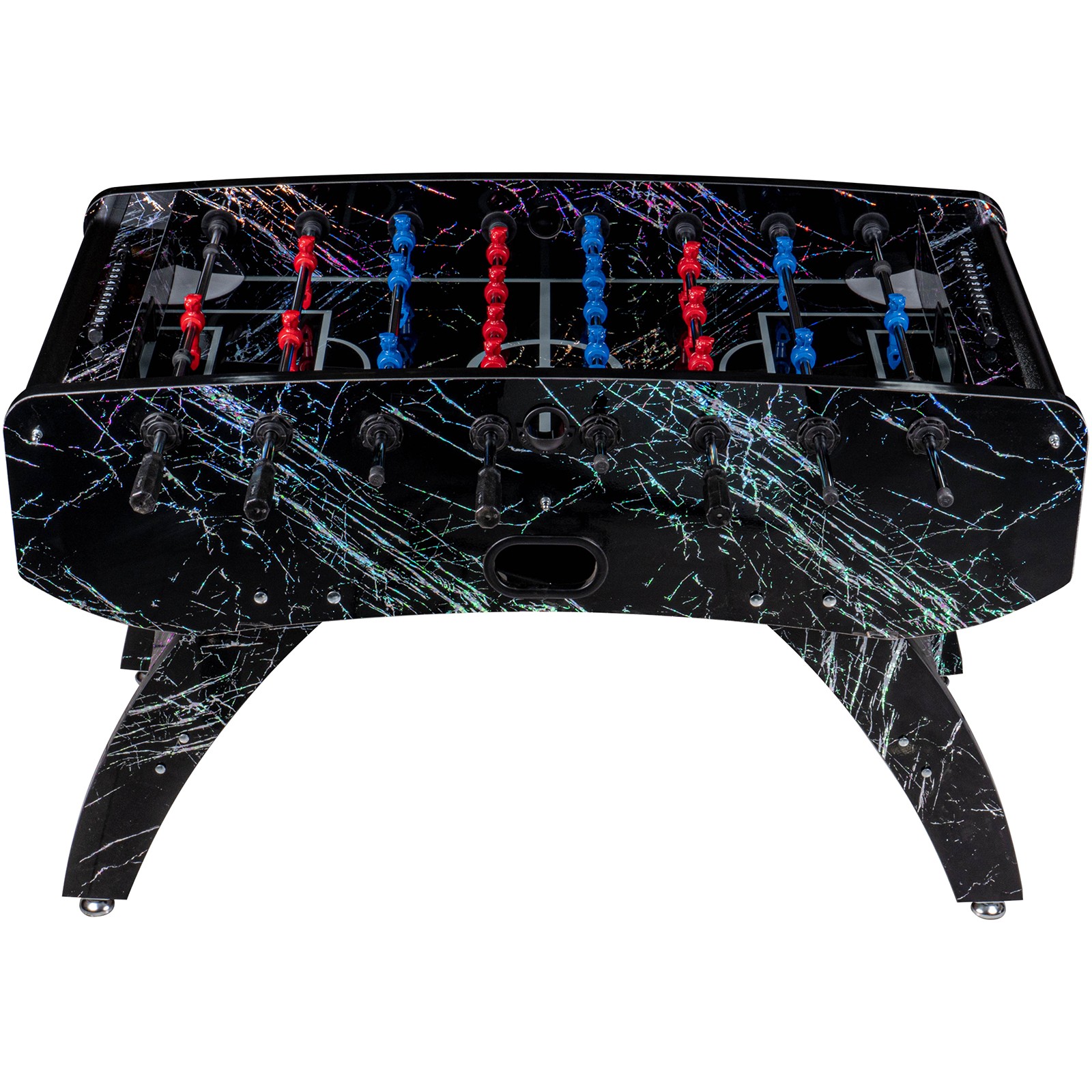 Fußball Tischkicker Premium Schwarz Glasspielfeld Figuren Blau Rot 80kg