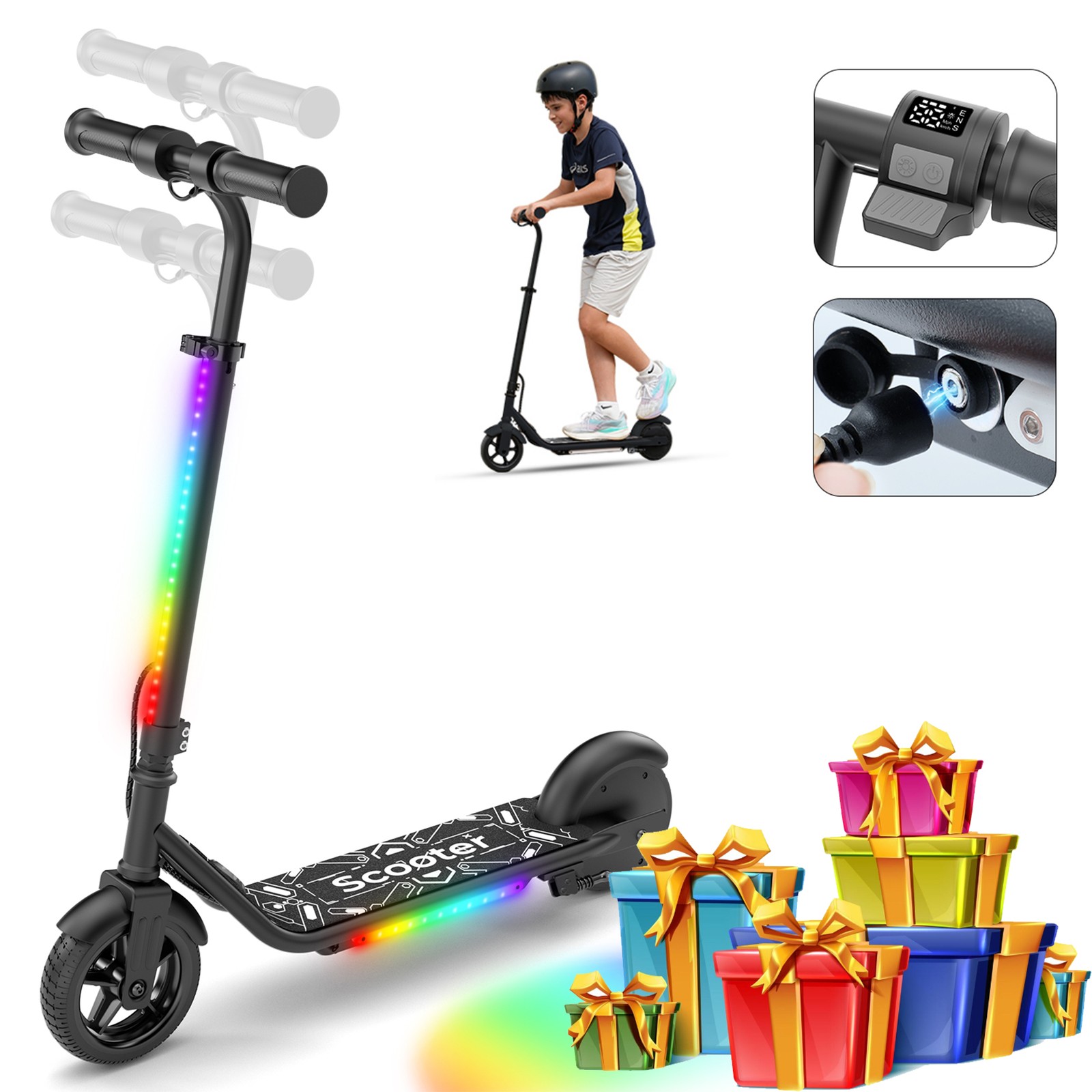 Elektroroller Kinder Schwarz E Scooter Für kinder 6+ Jahren 16km/h Kinderroller