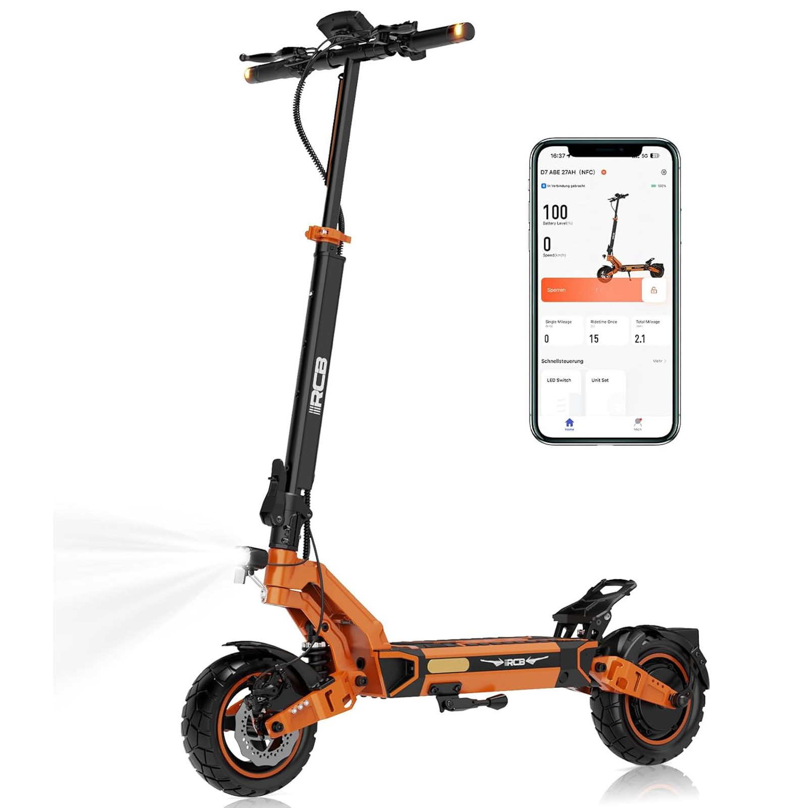 E Scooter mit Straenzulassung RCB D7 Pro Ultra 1600W 140km NFC Blinker 150kg