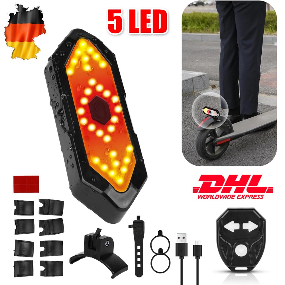 NEU E Scooter Blinker/Rücklicht Led Scooter Blinker Usb Aufladung +Fernbedienung