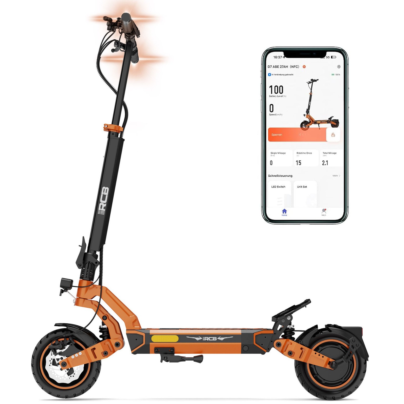 E Scooter mit Straßenzulassung RCB D7 Ultra 1600W 20 8Ah NFC Blinker bis 100 km