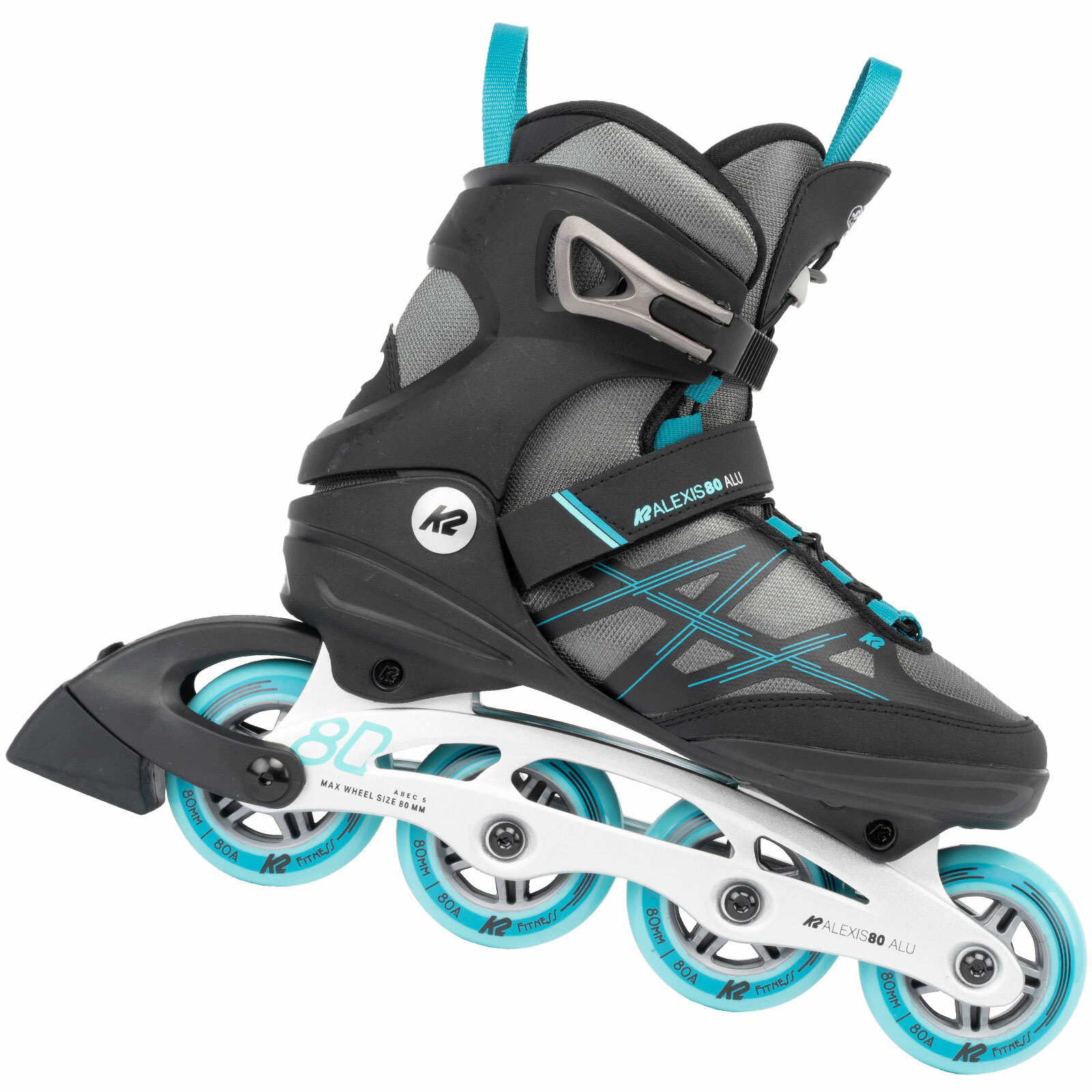 K2 Alexis 80 Alu Damen Inliner Inline Skates Fitness Freeskates Grau/Türkis NEU